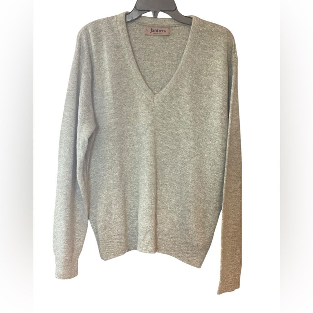 Jantzen Sz L VTG Green Knit USA V-Neck Grandpacore Pullover Sweater